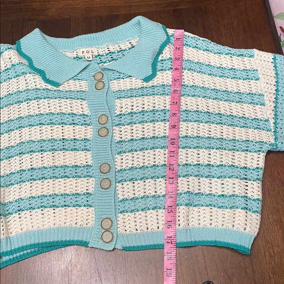 POL Striped Teal and White crochet Sweater - Picture 8 of 8